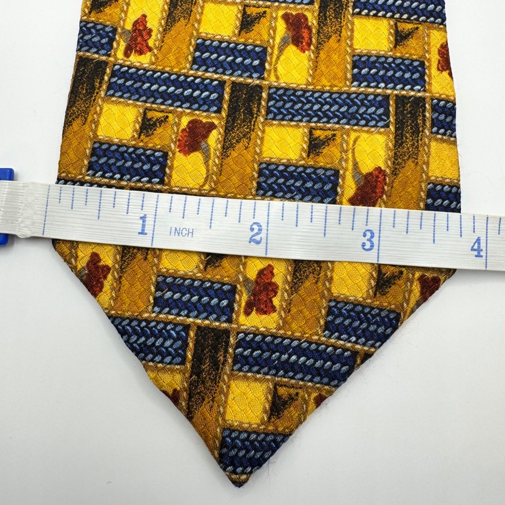 Ermenegildo Zegna Mens Silk Tie Yellow Blue Geometric Floral Weave Italy‎ Luxury - Picture 8 of 9